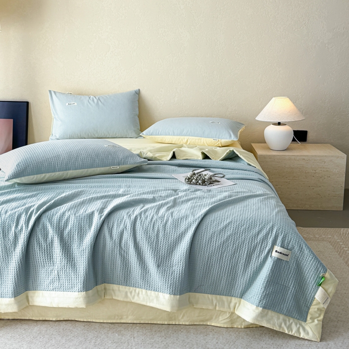 91家纺网 家纺一手货源 找家纺 （总）眠博士 2025新款A类全棉华夫格大豆夏被四件套