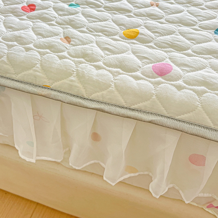 91家纺网 家纺一手货源 找家纺 艾橙家纺 2025新款雪纺花边加棉床笠款单品四件套-单床笠 彩色波点