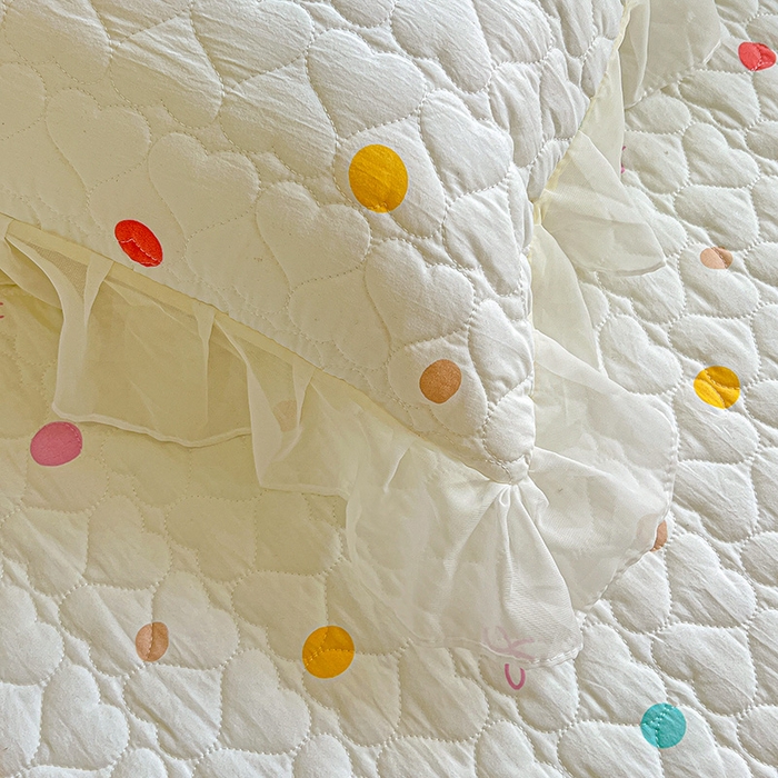 91家纺网 家纺一手货源 找家纺 艾橙家纺 2025新款雪纺花边加棉床笠款单品四件套-单床笠 彩色波点