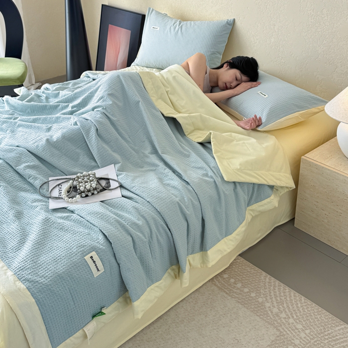 91家纺网 家纺一手货源 找家纺 （总）眠博士 2025新款A类全棉华夫格大豆夏被四件套