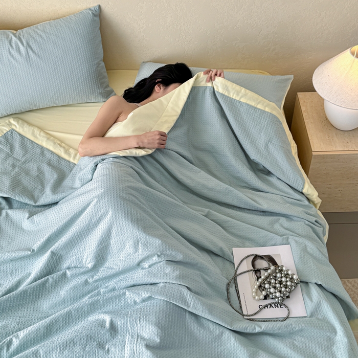 91家纺网 家纺一手货源 找家纺 （总）眠博士 2025新款A类全棉华夫格大豆夏被四件套