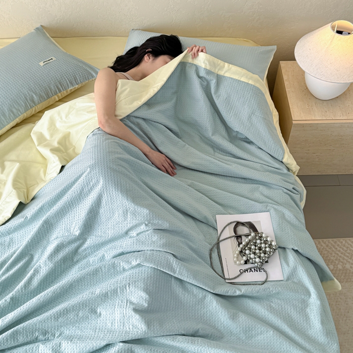 91家纺网 家纺一手货源 找家纺 （总）眠博士 2025新款A类全棉华夫格大豆夏被四件套