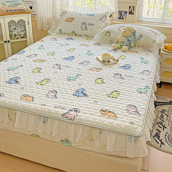 91家纺网 家纺一手货源 找家纺 艾橙家纺 2025新款雪纺花边加棉床笠款单品四件套-单床笠 恐龙日记