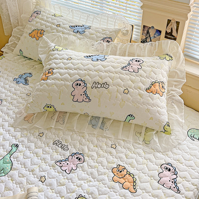 91家纺网 家纺一手货源 找家纺 艾橙家纺 2025新款雪纺花边加棉床笠款单品四件套-单床笠 恐龙日记