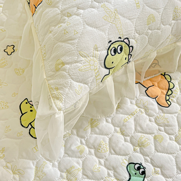 91家纺网 家纺一手货源 找家纺 艾橙家纺 2025新款雪纺花边加棉床笠款单品四件套-单床笠 恐龙日记