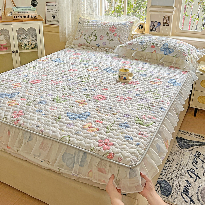 艾橙家纺 2025新款雪纺花边加棉床笠款单品四件套-单床笠 茉莉兔