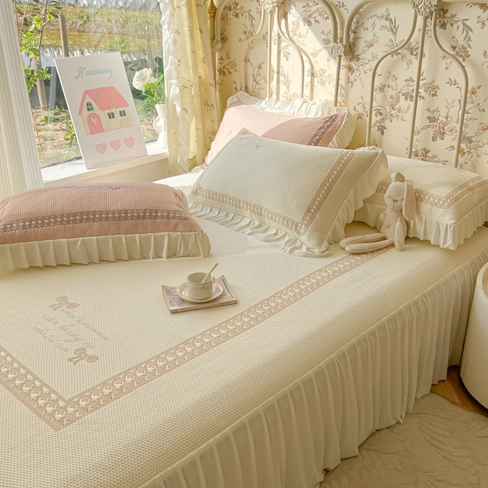 91家纺网 家纺一手货源 找家纺 繁花家居 2025新款冰岛赋能凉席席子凉席三件套-蝴蝶公主 蝴蝶公主-米