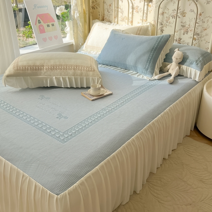 91家纺网 家纺一手货源 找家纺 繁花家居 2025新款冰岛赋能凉席席子凉席三件套-蝴蝶公主 蝴蝶公主-蓝