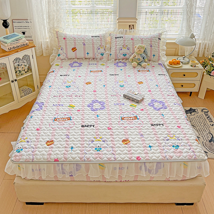 91家纺网 家纺一手货源 找家纺 艾橙家纺 2025新款雪纺花边加棉床笠款单品四件套-单床笠 心彩童话