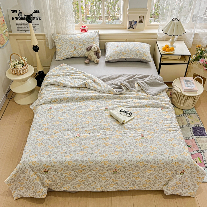 91家纺网 家纺一手货源 找家纺 一比一家纺 2025新款云感皱皱纱简单款夏被夏凉被空调被四件套 妮可