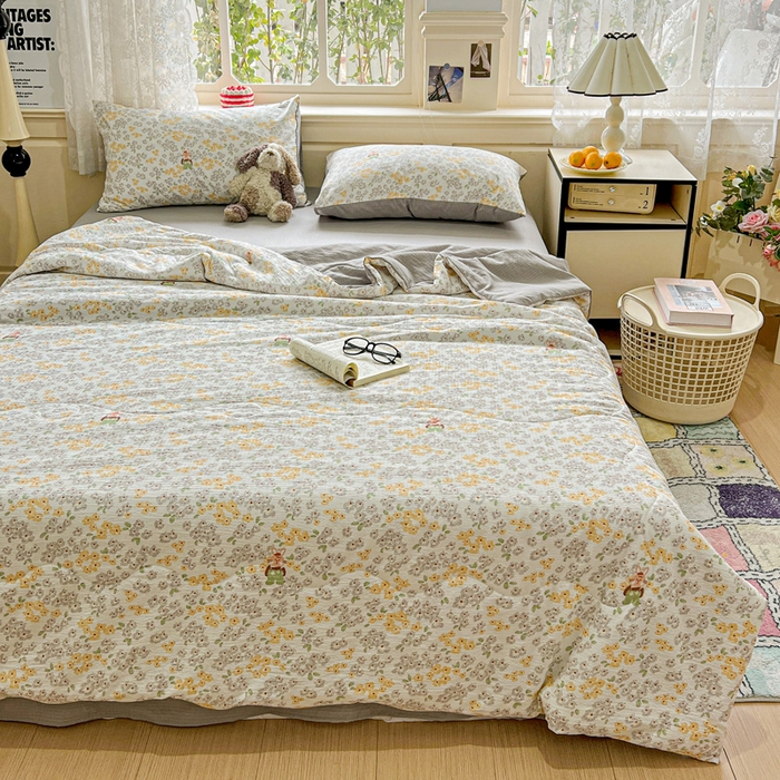 91家纺网 家纺一手货源 找家纺 一比一家纺 2025新款云感皱皱纱简单款夏被夏凉被空调被四件套 妮可