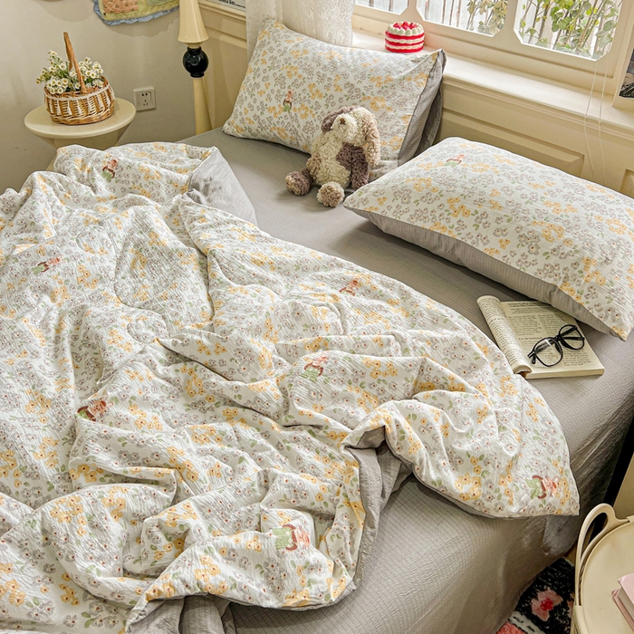 91家纺网 家纺一手货源 找家纺 一比一家纺 2025新款云感皱皱纱简单款夏被夏凉被空调被四件套 妮可