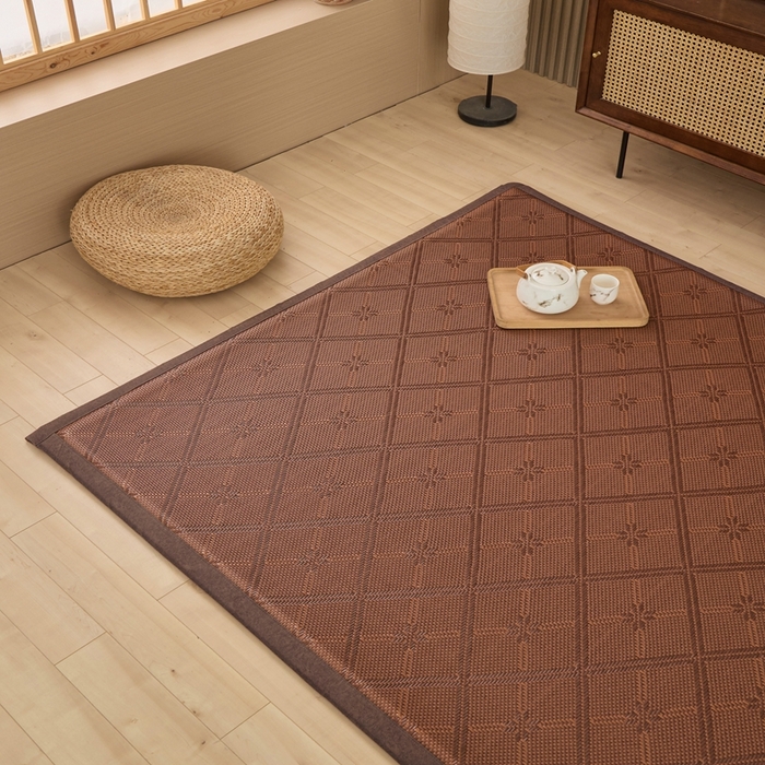 91家纺网 家纺一手货源 找家纺 绒艺席业 2025新款PE藤席地垫 菱形格-咖色