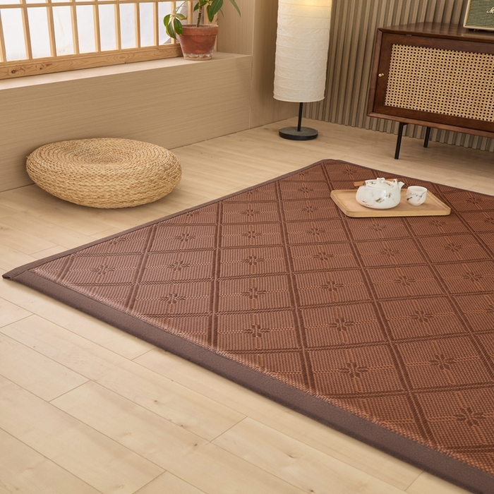 91家纺网 家纺一手货源 找家纺 绒艺席业 2025新款PE藤席地垫 菱形格-咖色