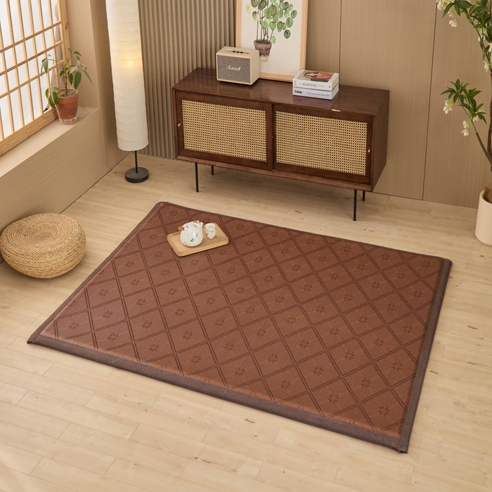 91家纺网 家纺一手货源 找家纺 绒艺席业 2025新款PE藤席地垫 菱形格-咖色