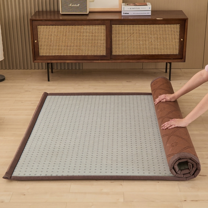 91家纺网 家纺一手货源 找家纺 绒艺席业 2025新款PE藤席地垫 菱形格-咖色