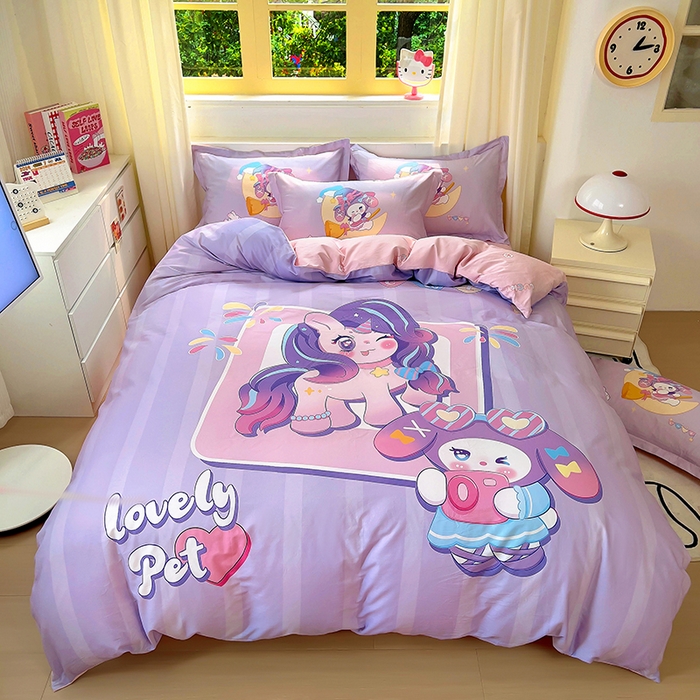 91家纺网 家纺一手货源 找家纺 浩诚 2025新款原创IP奈奈米全棉四件套-有作品登记证书 条纹宝莉