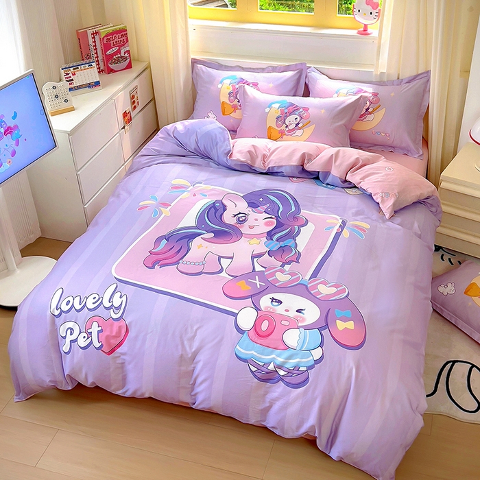 91家纺网 家纺一手货源 找家纺 浩诚 2025新款原创IP奈奈米全棉四件套-有作品登记证书 条纹宝莉