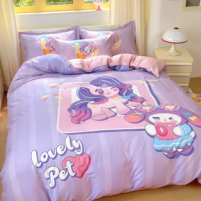 91家纺网 家纺一手货源 找家纺 浩诚 2025新款原创IP奈奈米全棉四件套-有作品登记证书 条纹宝莉