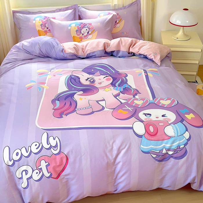 91家纺网 家纺一手货源 找家纺 浩诚 2025新款原创IP奈奈米全棉四件套-有作品登记证书 条纹宝莉