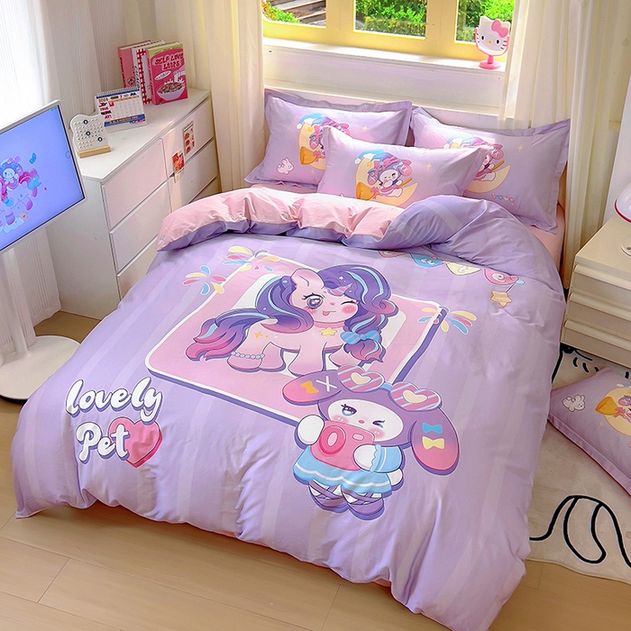 91家纺网 家纺一手货源 找家纺 浩诚 2025新款原创IP奈奈米全棉四件套-有作品登记证书 条纹宝莉