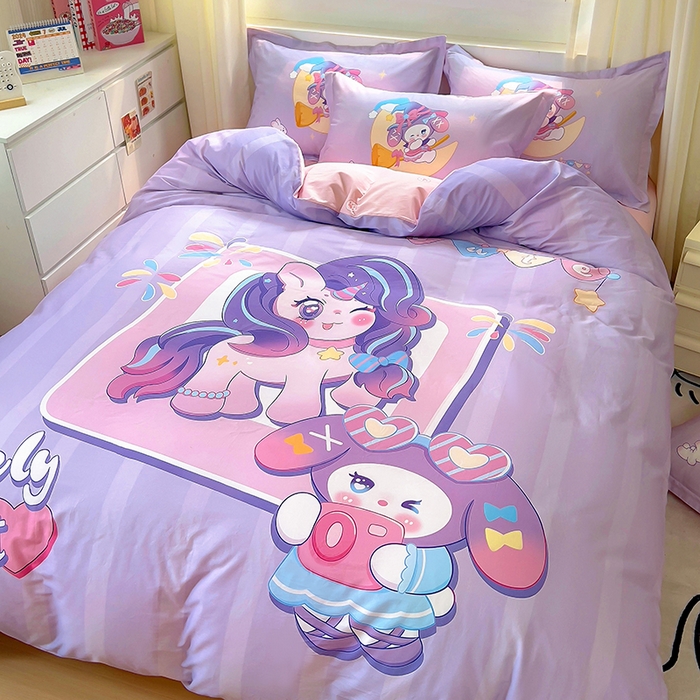 91家纺网 家纺一手货源 找家纺 浩诚 2025新款原创IP奈奈米全棉四件套-有作品登记证书 条纹宝莉