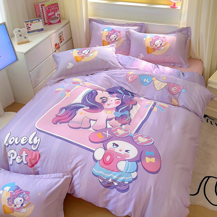 91家纺网 家纺一手货源 找家纺 浩诚 2025新款原创IP奈奈米全棉四件套-有作品登记证书 条纹宝莉