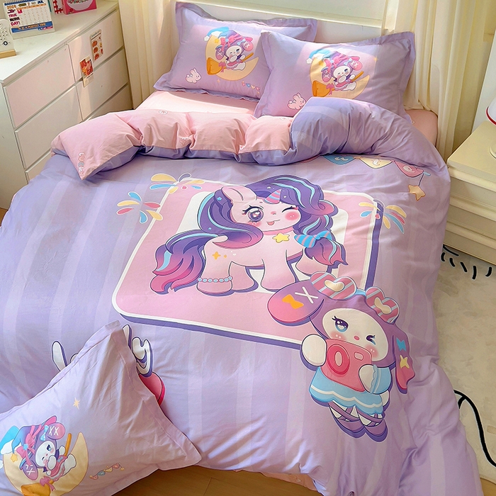 91家纺网 家纺一手货源 找家纺 浩诚 2025新款原创IP奈奈米全棉四件套-有作品登记证书 条纹宝莉