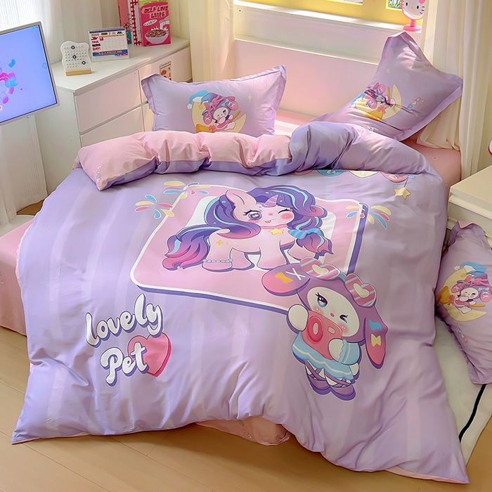 91家纺网 家纺一手货源 找家纺 浩诚 2025新款原创IP奈奈米全棉四件套-有作品登记证书 条纹宝莉