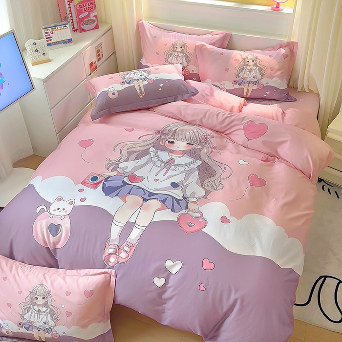 91家纺网 家纺一手货源 找家纺 （总）浩诚 2025新款原创设计女孩全棉四件套