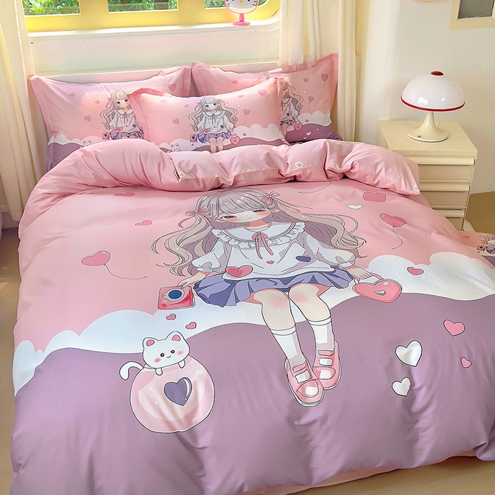 91家纺网 家纺一手货源 找家纺 浩诚 2025新款原创设计女孩全棉四件套 晚安宝贝