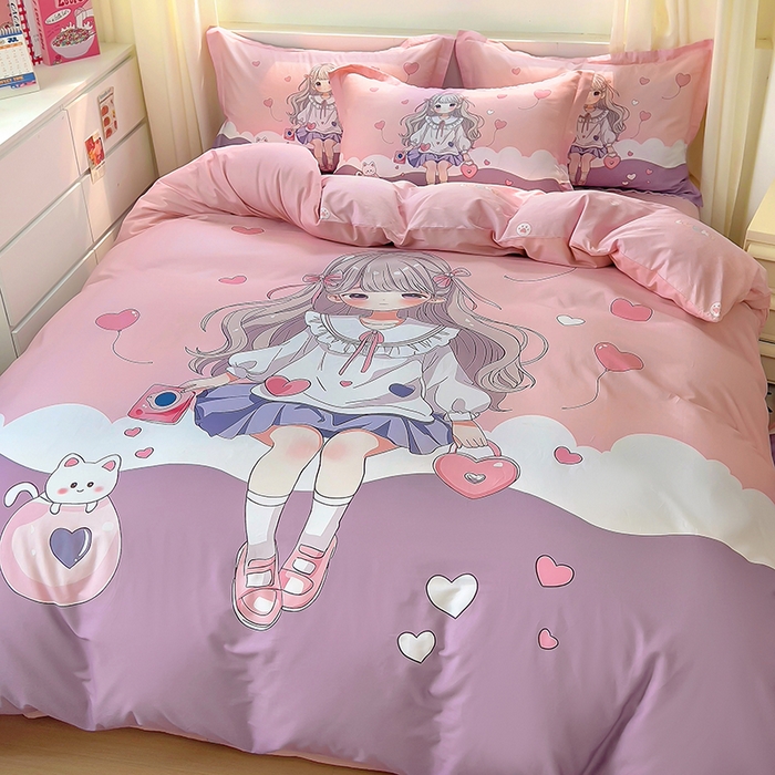 91家纺网 家纺一手货源 找家纺 浩诚 2025新款原创设计女孩全棉四件套 晚安宝贝