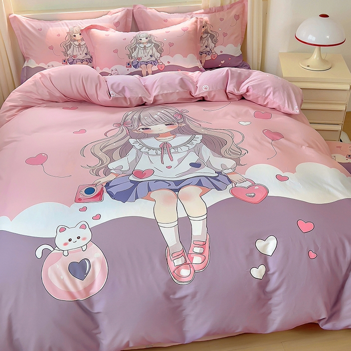 91家纺网 家纺一手货源 找家纺 浩诚 2025新款原创设计女孩全棉四件套 晚安宝贝