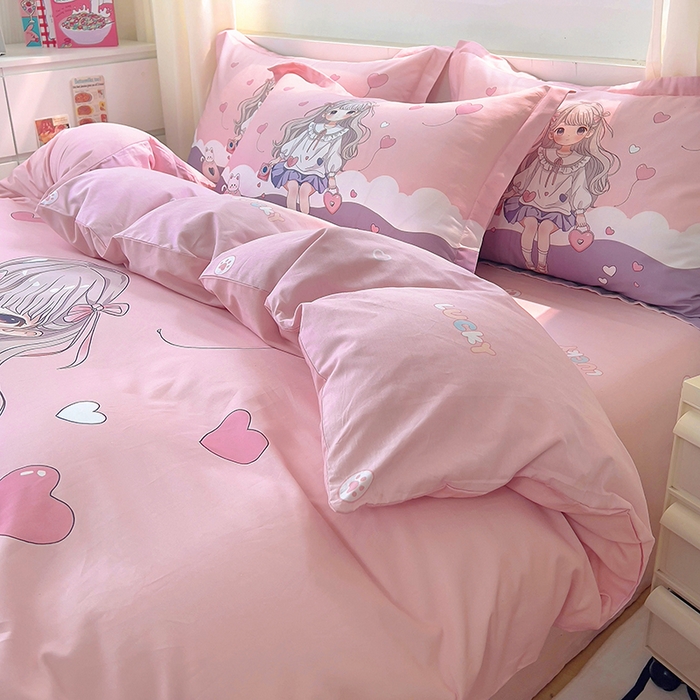 91家纺网 家纺一手货源 找家纺 浩诚 2025新款原创设计女孩全棉四件套 晚安宝贝