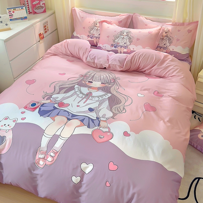 91家纺网 家纺一手货源 找家纺 浩诚 2025新款原创设计女孩全棉四件套 晚安宝贝