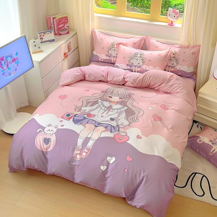 91家纺网 家纺一手货源 找家纺 浩诚 2025新款原创设计女孩全棉四件套 晚安宝贝