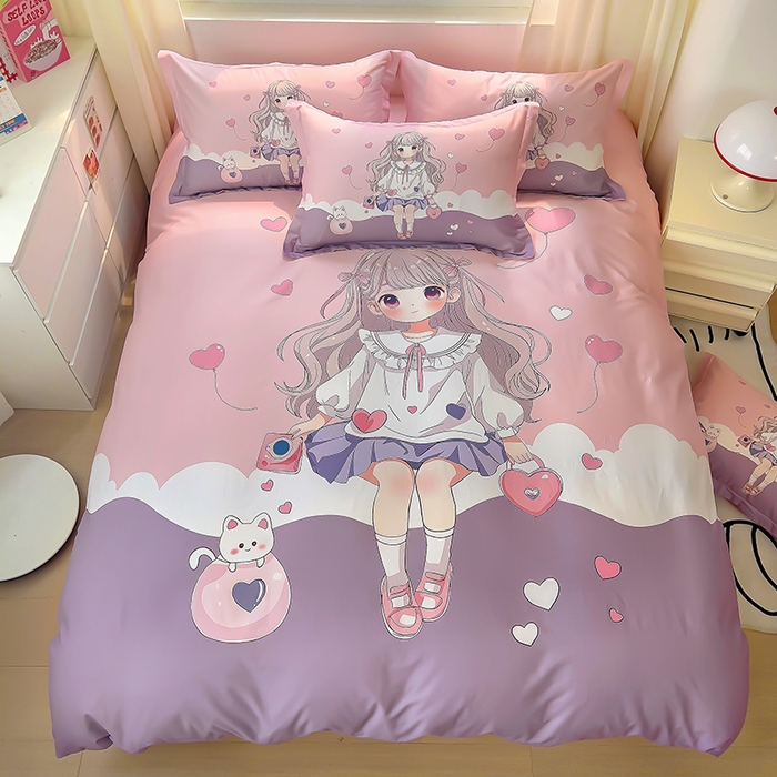 91家纺网 家纺一手货源 找家纺 浩诚 2025新款原创设计女孩全棉四件套 晚安宝贝