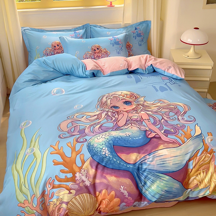 91家纺网 家纺一手货源 找家纺 浩诚 2025新款原创设计女孩全棉四件套 美人鱼