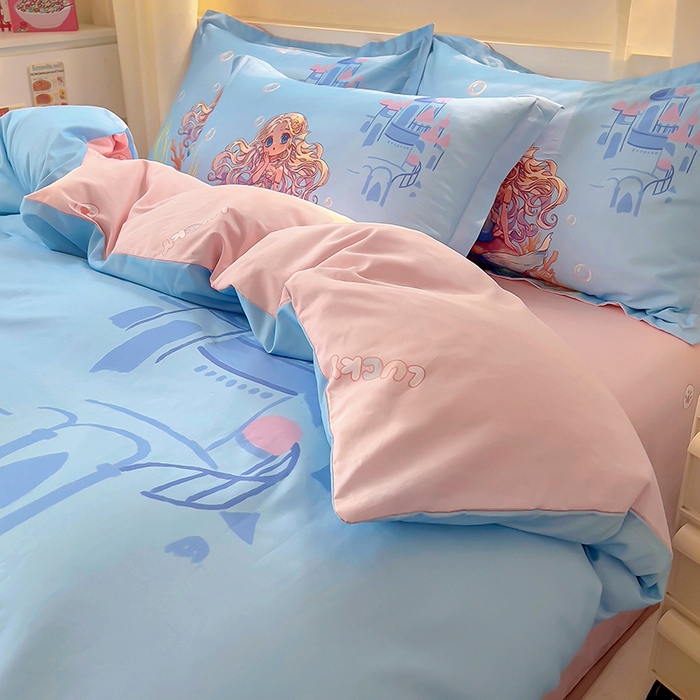 91家纺网 家纺一手货源 找家纺 浩诚 2025新款原创设计女孩全棉四件套 美人鱼