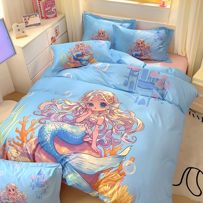 91家纺网 家纺一手货源 找家纺 浩诚 2025新款原创设计女孩全棉四件套 美人鱼