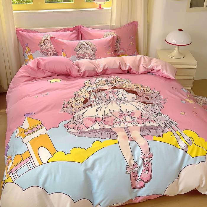 91家纺网 家纺一手货源 找家纺 浩诚 2025新款原创设计女孩全棉四件套 甜心女孩