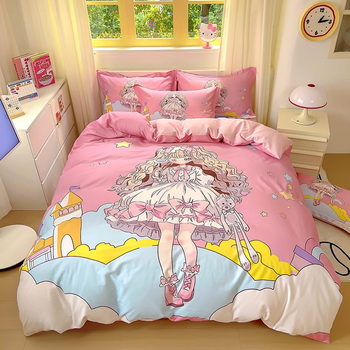 91家纺网 家纺一手货源 找家纺 浩诚 2025新款原创设计女孩全棉四件套 甜心女孩