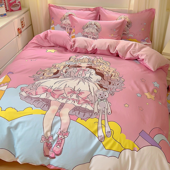 91家纺网 家纺一手货源 找家纺 浩诚 2025新款原创设计女孩全棉四件套 甜心女孩