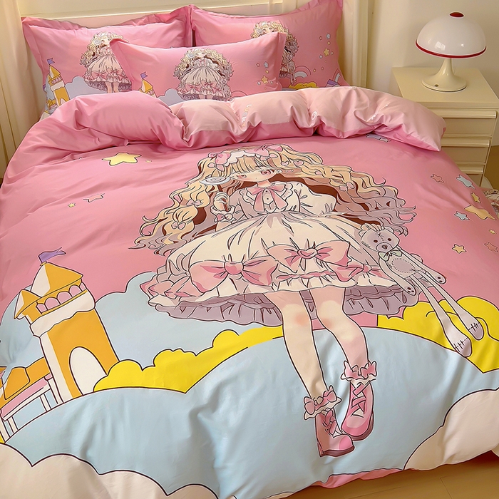 91家纺网 家纺一手货源 找家纺 浩诚 2025新款原创设计女孩全棉四件套 甜心女孩