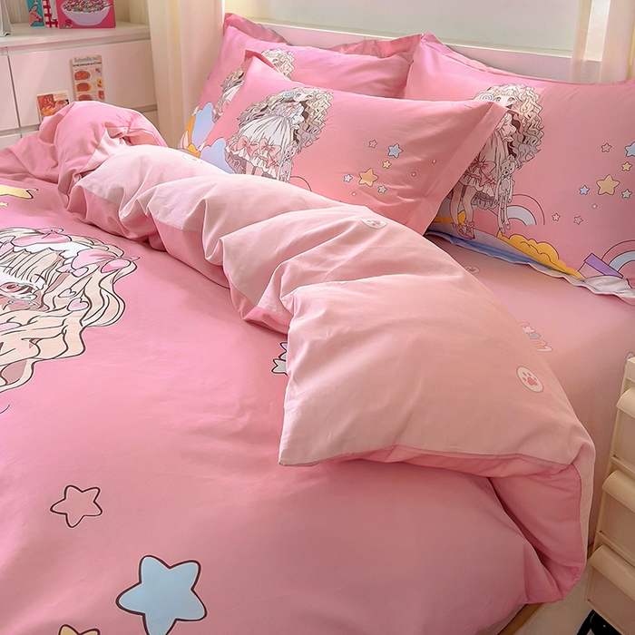 91家纺网 家纺一手货源 找家纺 浩诚 2025新款原创设计女孩全棉四件套 甜心女孩