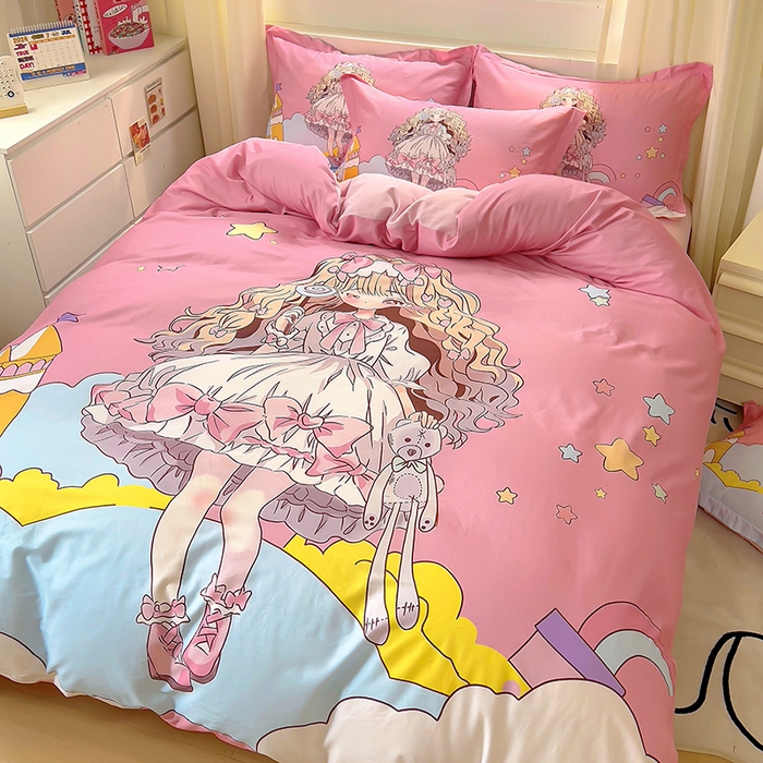 91家纺网 家纺一手货源 找家纺 浩诚 2025新款原创设计女孩全棉四件套 甜心女孩