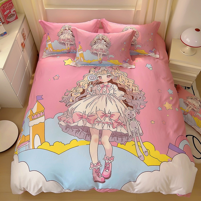 91家纺网 家纺一手货源 找家纺 浩诚 2025新款原创设计女孩全棉四件套 甜心女孩