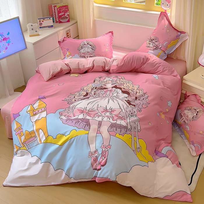 91家纺网 家纺一手货源 找家纺 浩诚 2025新款原创设计女孩全棉四件套 甜心女孩