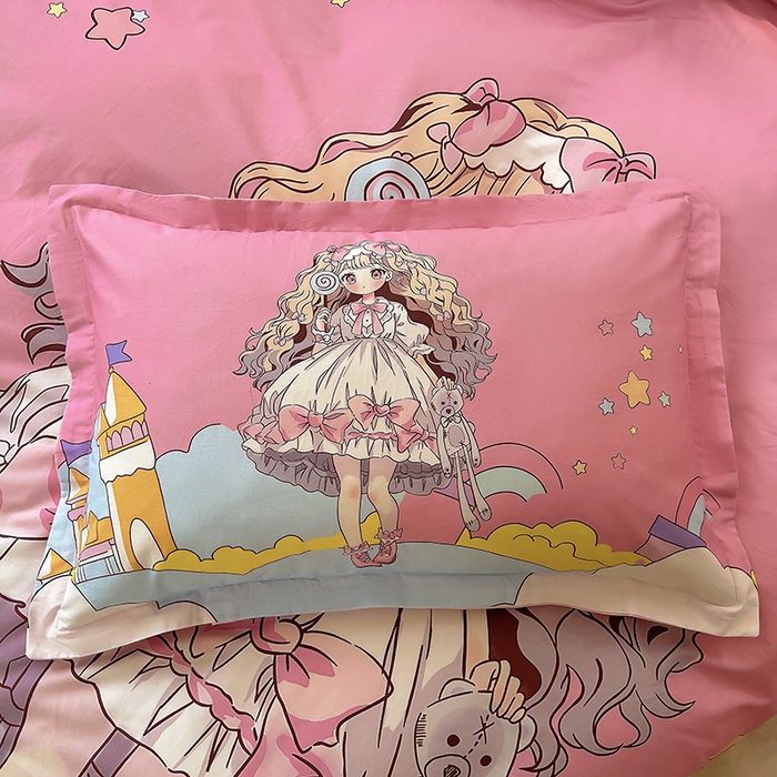 91家纺网 家纺一手货源 找家纺 浩诚 2025新款原创设计女孩全棉四件套 甜心女孩