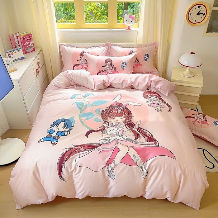 91家纺网 家纺一手货源 找家纺 浩诚 2025新款原创设计女孩全棉四件套 小兔女郎